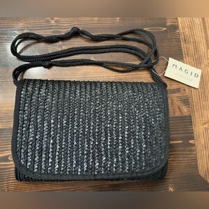 NWT Magid Women’s‎ Black Vinyl Dipped Raffia Clutch with Optional Straps